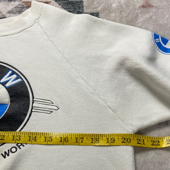 Vtg 80s 90s BMW Bavarian Motor Works Logo Fruit of the Loom White Sweatshirt L - Picture 7 of 12
